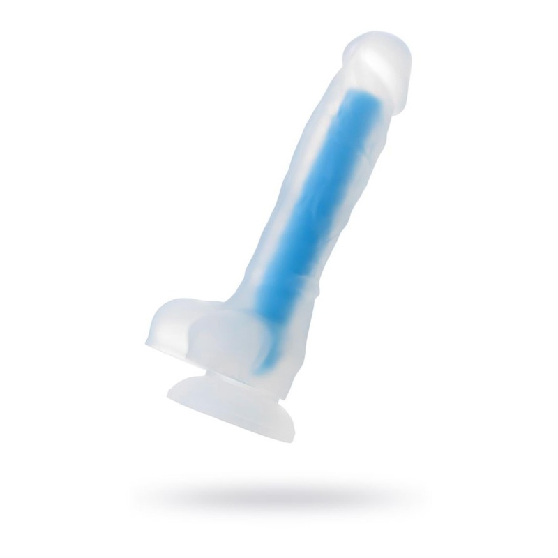 Dildo Bruce Glow Blue 16,5 cm - dwuwarstwowy silikon świecący w ciemności - 1