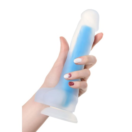 Dildo Bruce Glow Blue 16,5 cm - dwuwarstwowy silikon świecący w ciemności - 5