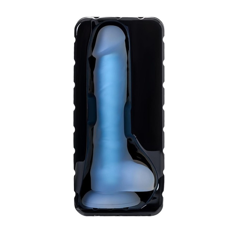 Dildo Bruce Glow Blue 16,5 cm - dwuwarstwowy silikon świecący w ciemności - 6