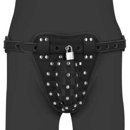 PU Leather Chastity Jock - Black - 1