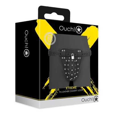 PU Leather Chastity Jock - Black - 1 2