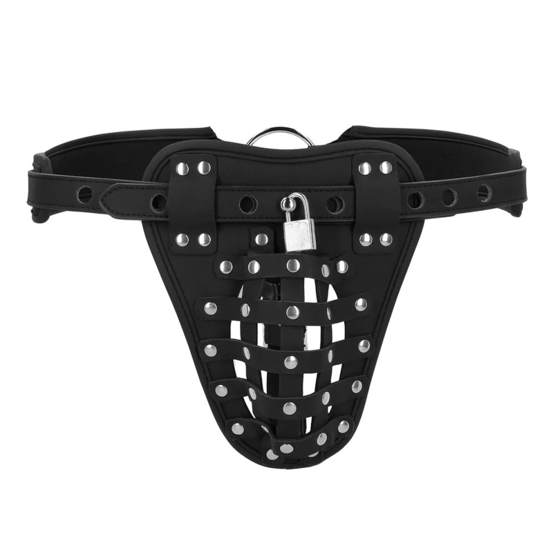 PU Leather Chastity Jock - Black - 4
