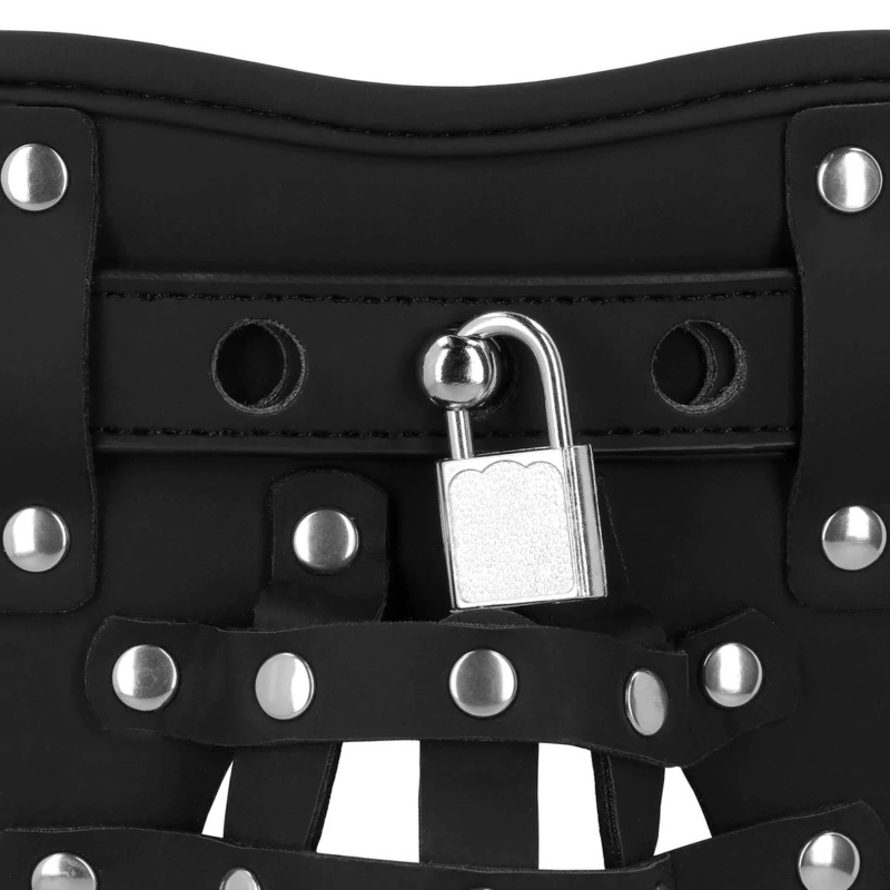 PU Leather Chastity Jock - Black - 6