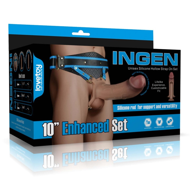 Zestaw strap-on Ingen 10'' (25,4 cm) z pustym dildem silikonowym i prętem, rozmiary L/XL/2XL, kolor cielisty - 1