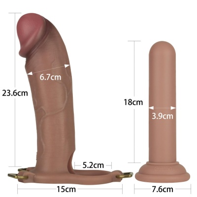 Zestaw strap-on Ingen 10'' (25,4 cm) z pustym dildem silikonowym i prętem, rozmiary L/XL/2XL, kolor cielisty - 1 2