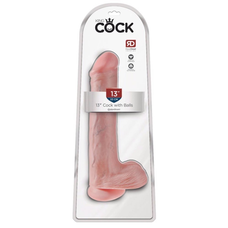 Dildo 13" z Jądrami Light — realistyczne, z przyssawką i uprzężą, 33 cm - 1