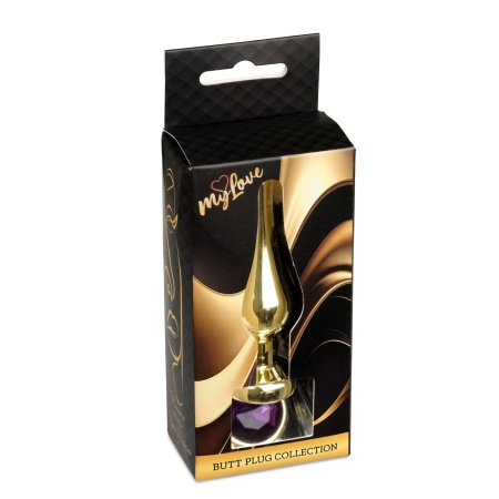 Biżuteria analna Jewellery Gold Purple - anatomiczny korek ze stali nierdzewnej z szeroką podstawą, 9,5 cm - 9