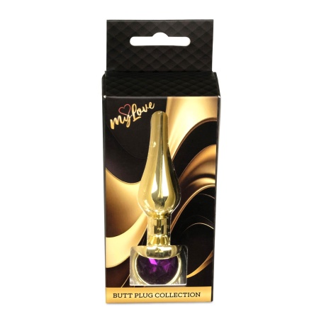 Biżuteria analna Jewellery Gold Purple - anatomiczny korek ze stali nierdzewnej z szeroką podstawą, 9,5 cm - 10
