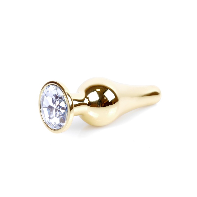 Biżuteria analna Jewellery Gold Clear - korek ze stali nierdzewnej z kryształem, anatomiczny, 9,5 cm x 3 cm - 7