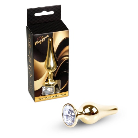 Biżuteria analna Jewellery Gold Clear - korek ze stali nierdzewnej z kryształem, anatomiczny, 9,5 cm x 3 cm - 8