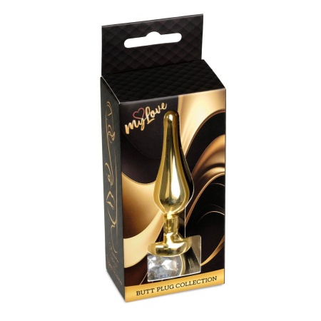 Biżuteria analna Jewellery Gold Clear - korek ze stali nierdzewnej z kryształem, anatomiczny, 9,5 cm x 3 cm - 9