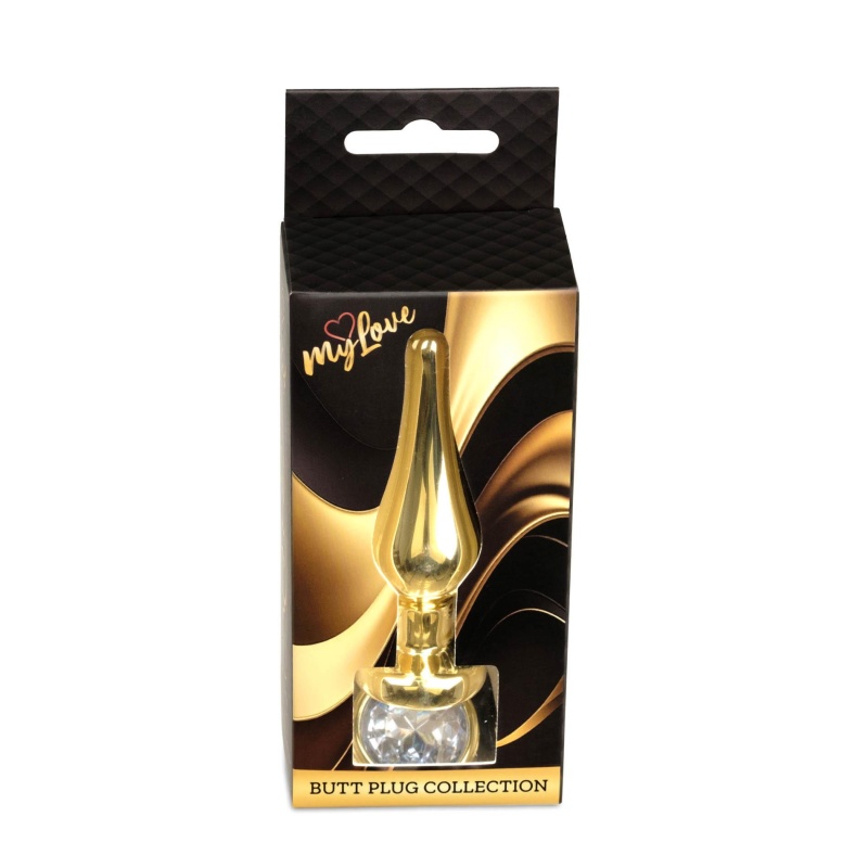 Biżuteria analna Jewellery Gold Clear - korek ze stali nierdzewnej z kryształem, anatomiczny, 9,5 cm x 3 cm - 10