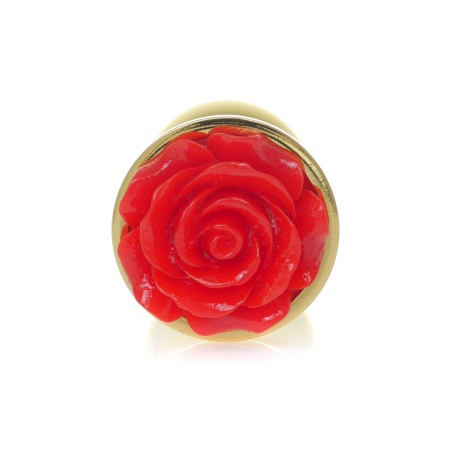 Biżuteria analna Jewellery Gold PLUG ROSE Red - stal nierdzewna, anatomiczny kształt, wąska szyjka i podstawa z różą, dł. 7 cm, - 1