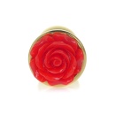 Biżuteria analna Jewellery Gold PLUG ROSE Red - stal nierdzewna, anatomiczny kształt, wąska szyjka i podstawa z różą, dł. 7 cm, - 1