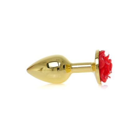 Biżuteria analna Jewellery Gold PLUG ROSE Red - stal nierdzewna, anatomiczny kształt, wąska szyjka i podstawa z różą, dł. 7 cm, - 3