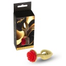 Biżuteria analna Jewellery Gold PLUG ROSE Red - stal nierdzewna, anatomiczny kształt, wąska szyjka i podstawa z różą, dł. 7 cm, - 7