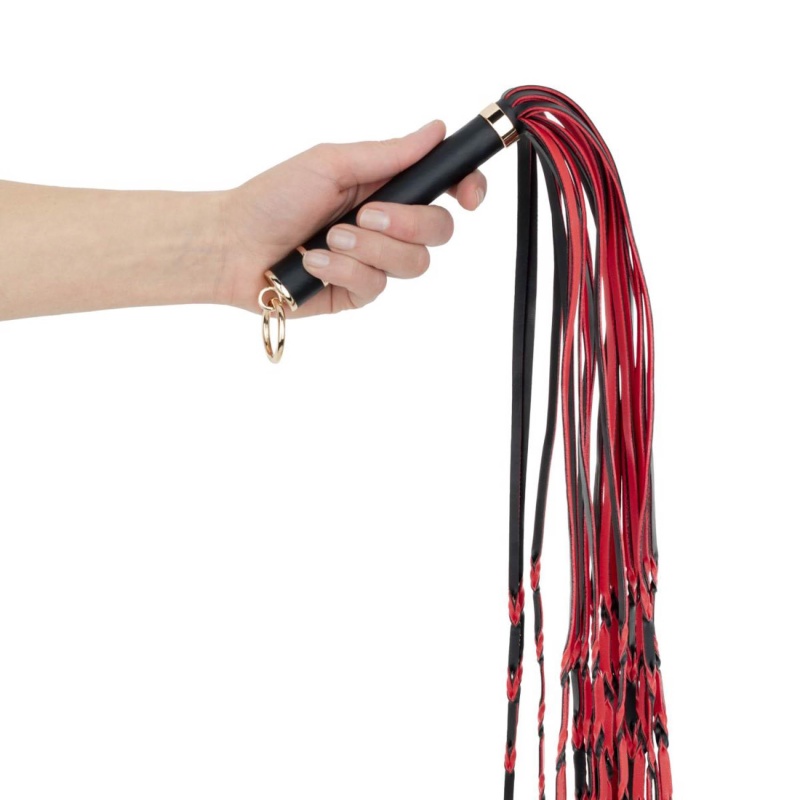 Flogger Fetish Collection 64 cm z ekoskóry i metalowym pierścieniem - czerwono-czarny - 4