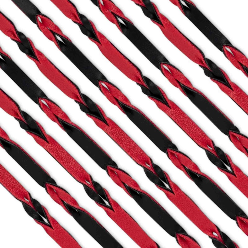 Flogger Fetish Collection 64 cm z ekoskóry i metalowym pierścieniem - czerwono-czarny - 5