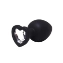 Korek analny w kształcie serduszka, rozmiar Small, z białym kryształem – silikon medyczny, 7 cm (szer. 2,8 cm) - 1